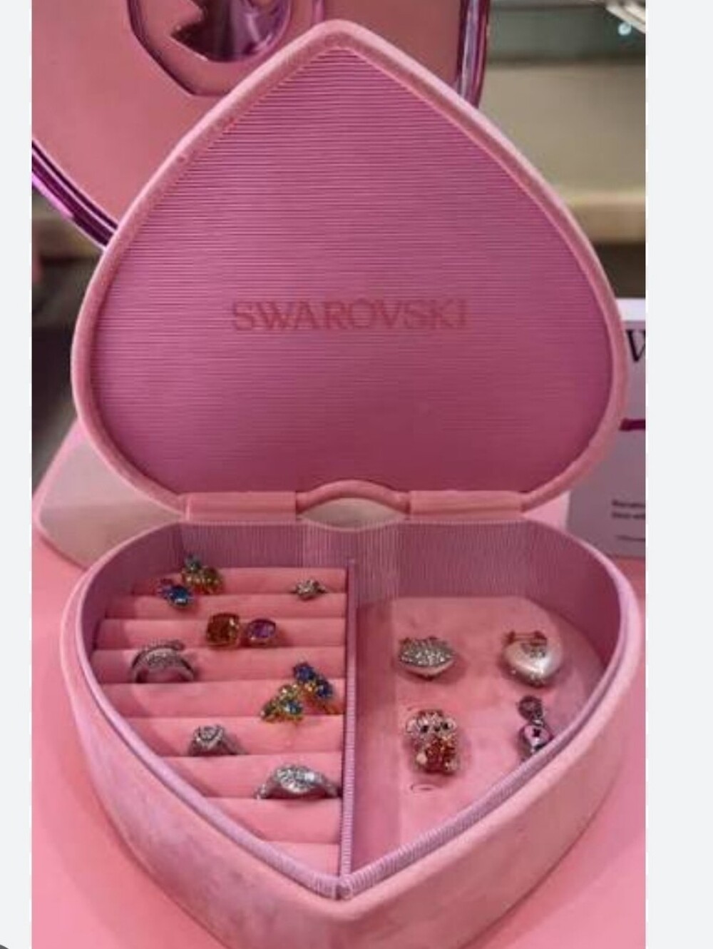 Swarovski Light Pink Heart Velvet Suede Jewelry Box Case Love Storage NEW